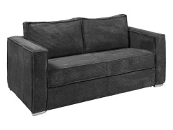 Vente-unique Slaapbank Met Matras-Omkeerbare Driezits-Express-Slaapbank Van Antracietkleurig Ribfluweel - Bed 140 Cm - Matras 22 Cm Loreto