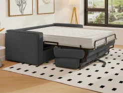 Vente-unique Slaapbank Met Matras-Omkeerbare Driezits-Express-Slaapbank Van Antracietkleurig Ribfluweel - Bed 140 Cm - Matras 22 Cm Loreto