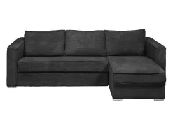 Vente-unique Speciale Modellen Zitbanken & Fauteuils-Omkeerbare Express-Hoekslaapbank Van Antracietgrijs Ribfluweel - Bed Met Brede Latten 140 Cm - Matras 14 Cm Loreto