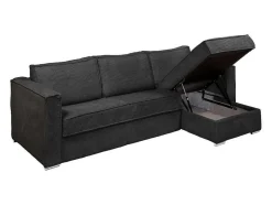 Vente-unique Speciale Modellen Zitbanken & Fauteuils-Omkeerbare Express-Hoekslaapbank Van Antracietgrijs Ribfluweel - Bed Met Brede Latten 140 Cm - Matras 14 Cm Loreto
