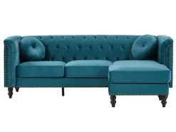 Vente-unique Chesterfield Zitbank-Omkeerbare Hoekbank Van Blauwgroen Velours Turner