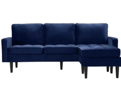 Vente-unique Vierzitsbank-Omkeerbare Hoekbank Van Fluweel Fleuet - Donkerblauw