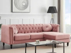 Vente-unique Hoekbank-Omkeerbare Hoekbank Van Oud Roze Velours Turner