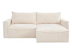 Vente-unique Vierzitsbank-Omkeerbare Hoekslaapbank Van Beige Ribfluweel Met Brede Ribbels Asturio