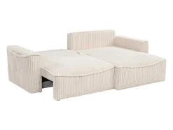 Vente-unique Vierzitsbank-Omkeerbare Hoekslaapbank Van Beige Ribfluweel Met Brede Ribbels Asturio