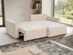 Vente-unique Vierzitsbank-Omkeerbare Hoekslaapbank Van Beige Stof Met Textuur Asturio