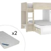 Vente-unique Kinderbed Stapelbed-Omkeerbare Hoekstapelbed Ricardo - 2 X 90X190Cm - Opbergruimte - Grijs En Wit + Matras