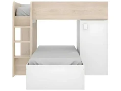 Vente-unique Kinderbed Stapelbed-Omkeerbare Hoekstapelbed Ricardo - 2 X 90X190Cm - Opbergruimte - Grijs En Wit + Matras