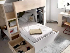 Vente-unique Kinderbed Stapelbed-Omkeerbare Hoekstapelbed Ricardo - 2 X 90X190Cm - Opbergruimte - Grijs En Wit + Matras