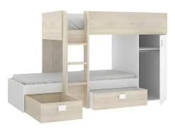 Vente-unique Kinderbed Stapelbed-Omkeerbare Hoekstapelbed Ricardo - 2 X 90X190Cm - Opbergruimte - Grijs En Wit + Matras