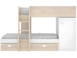 Vente-unique Kinderbed-Omkeerbare Hoekstapelbed Ricardo - 2 X 90X190Cm - Opbergruimte - Eiken En Wit