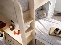 Vente-unique Kinderbed-Omkeerbare Hoekstapelbed Ricardo - 2 X 90X190Cm - Opbergruimte - Eiken En Wit