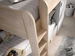 Vente-unique Kinderbed-Omkeerbare Hoekstapelbed Ricardo - 2 X 90X190Cm - Opbergruimte - Eiken En Wit