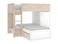 Vente-unique Kinderbed-Omkeerbare Hoekstapelbed Ricardo - 2 X 90X190Cm - Opbergruimte - Eiken En Wit
