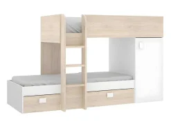 Vente-unique Kinderbed-Omkeerbare Hoekstapelbed Ricardo - 2 X 90X190Cm - Opbergruimte - Eiken En Wit