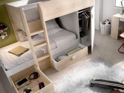 Vente-unique Kinderbed-Omkeerbare Hoekstapelbed Ricardo - 2 X 90X190Cm - Opbergruimte - Eiken En Wit