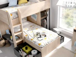 Vente-unique Kinderbed-Omkeerbare Hoekstapelbed Ricardo - 2 X 90X190Cm - Opbergruimte - Grijs En Antraciet