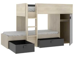 Vente-unique Kinderbed-Omkeerbare Hoekstapelbed Ricardo - 2 X 90X190Cm - Opbergruimte - Grijs En Antraciet
