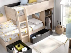 Vente-unique Kinderbed-Omkeerbare Hoekstapelbed Ricardo - 2 X 90X190Cm - Opbergruimte - Grijs En Antraciet