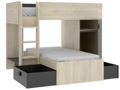 Vente-unique Kinderbed-Omkeerbare Hoekstapelbed Ricardo - 2 X 90X190Cm - Opbergruimte - Grijs En Antraciet