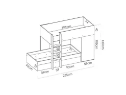 Vente-unique Kinderbed-Omkeerbare Hoekstapelbed Ricardo - 2 X 90X190Cm - Opbergruimte - Grijs En Antraciet