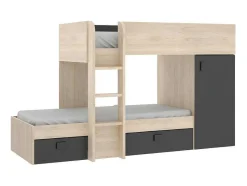 Vente-unique Kinderbed-Omkeerbare Hoekstapelbed Ricardo - 2 X 90X190Cm - Opbergruimte - Grijs En Antraciet