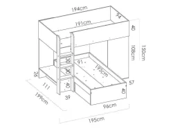 Vente-unique Kinderbed-Omkeerbare Hoekstapelbed Ricardo - 2 X 90X190Cm - Opbergruimte - Grijs En Antraciet