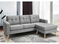 Vente-unique Scandinavisch-Omkeerbare Hoekzitbank Van Stof Bartolome - Gechineerd Grijs