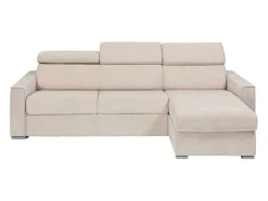 Vente-unique Speciale Modellen Zitbanken & Fauteuils-Omkeerbare, Snel Om Te Bouwen Slaapbank Met Hoek In Beige Stof - Bed Van 140 Cm - Matras 14 Cm - Vizir