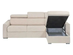 Vente-unique Speciale Modellen Zitbanken & Fauteuils-Omkeerbare, Snel Om Te Bouwen Slaapbank Met Hoek In Beige Stof - Bed Van 140 Cm - Matras 14 Cm - Vizir