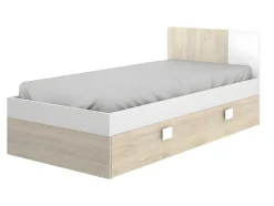 Vente-unique Bed Met Slaaplade-Onderschuifbed - 2 X 90 X 190 Cm - Kleuren: Eiken En Wit - Sonia