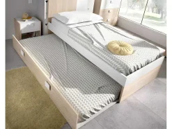 Vente-unique Bed Met Slaaplade-Onderschuifbed - 2 X 90 X 190 Cm - Kleuren: Eiken En Wit - Sonia