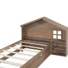 ModernLuxe Bed Met Slaaplade-Onderschuifbed Voor Kinderen - 90X200Cm - Hoofdeinde In Huisvorm - Massief Hout - Bruin