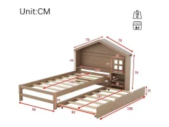 ModernLuxe Bed Met Slaaplade-Onderschuifbed Voor Kinderen - 90X200Cm - Hoofdeinde In Huisvorm - Massief Hout - Bruin