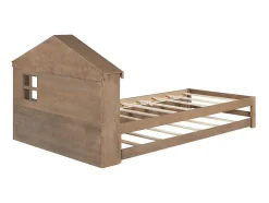 ModernLuxe Bed Met Slaaplade-Onderschuifbed Voor Kinderen - 90X200Cm - Hoofdeinde In Huisvorm - Massief Hout - Bruin