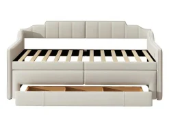 ModernLuxe Aanbiedingen: Slaapkamer & Kantoor-Onderschuifbed 90X200Cm + 90X190Cm - Gestoffeerde Slaapbank Met Lades - Katoenlinnenstof - Beige