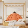 ModernLuxe Kinderbed-Onderschuifbed 140X200Cm In Massief Grenen - Fluwelen Hoofdeinde - Oranje & Wit