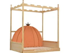 ModernLuxe Kinderbed-Onderschuifbed 140X200Cm In Massief Grenen - Fluwelen Hoofdeinde - Oranje & Wit