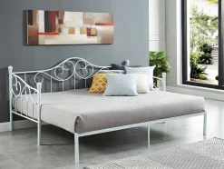 Vente-unique Bed Met Slaaplade-Onderuitschuifbed Sebille - Metaal - 90 X 200 Cm - Wit