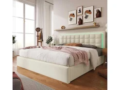 Vente-unique Aanbiedingen: Slaapkamer & Kantoor-Opbergbed 180 X 200 Cm - Pu Leer - Led'S - Lattenbodem - Wit