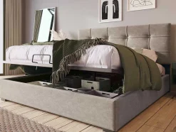 ModernLuxe Fluwelen Bed-Opbergbed 140X200Cm - Stof Fluweel - Met Verstelbaar Hoofdeinde + Lattenbodem - Grijs