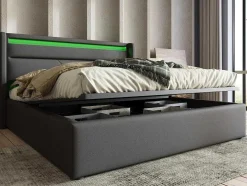ModernLuxe Aanbiedingen: Slaapkamer & Kantoor-Opbergbed 140X200Cm In Kunstleer Met Led + Lattenbodem - Grijs