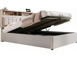 ModernLuxe Aanbiedingen: Slaapkamer & Kantoor-Opbergbed 160X200Cm In Linnenstof Met Usb-Poort - Verstelbaar Hoofdeinde En Lattenbodem - Beige
