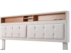 ModernLuxe Aanbiedingen: Slaapkamer & Kantoor-Opbergbed 160X200Cm In Linnenstof Met Usb-Poort - Verstelbaar Hoofdeinde En Lattenbodem - Beige