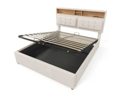 ModernLuxe Aanbiedingen: Slaapkamer & Kantoor-Opbergbed 160X200Cm In Linnenstof Met Usb-Poort - Verstelbaar Hoofdeinde En Lattenbodem - Beige