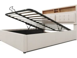 ModernLuxe Aanbiedingen: Slaapkamer & Kantoor-Opbergbed 160X200Cm In Linnenstof Met Usb-Poort - Verstelbaar Hoofdeinde En Lattenbodem - Beige
