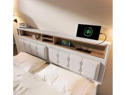 ModernLuxe Aanbiedingen: Slaapkamer & Kantoor-Opbergbed 160X200Cm In Linnenstof Met Usb-Poort - Verstelbaar Hoofdeinde En Lattenbodem - Beige