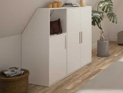 Vente-unique Kleine Opberger En Slaapkameraccessoire-Opbergkast Onder Schuin Dak Met 3 Deuren En 1 Nis - Wit - Adezio
