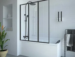 Shower & Design Badscherm-Opklapbaar Badscherm Van Matzwart Metaal - 120 X 140 Cm - District