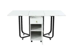 ModernLuxe Eettafel-Opklapbare Eettafel Op Wielen - Met Opbergruimte - Wit & Zwart